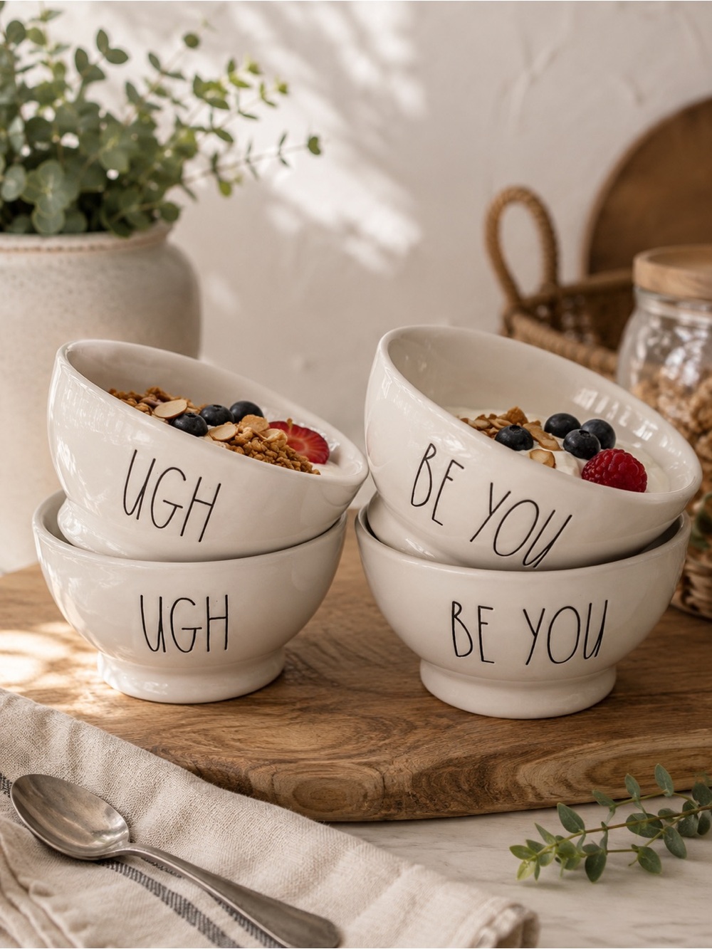 Rae Dunn Bowls Ceramic Be You Ugh Cereal Bowls Set 4 Kitchen Home Dining Decor
